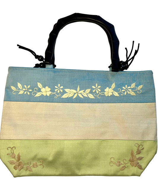 Silk Handbag Tricolor (blue, yellow, light green)